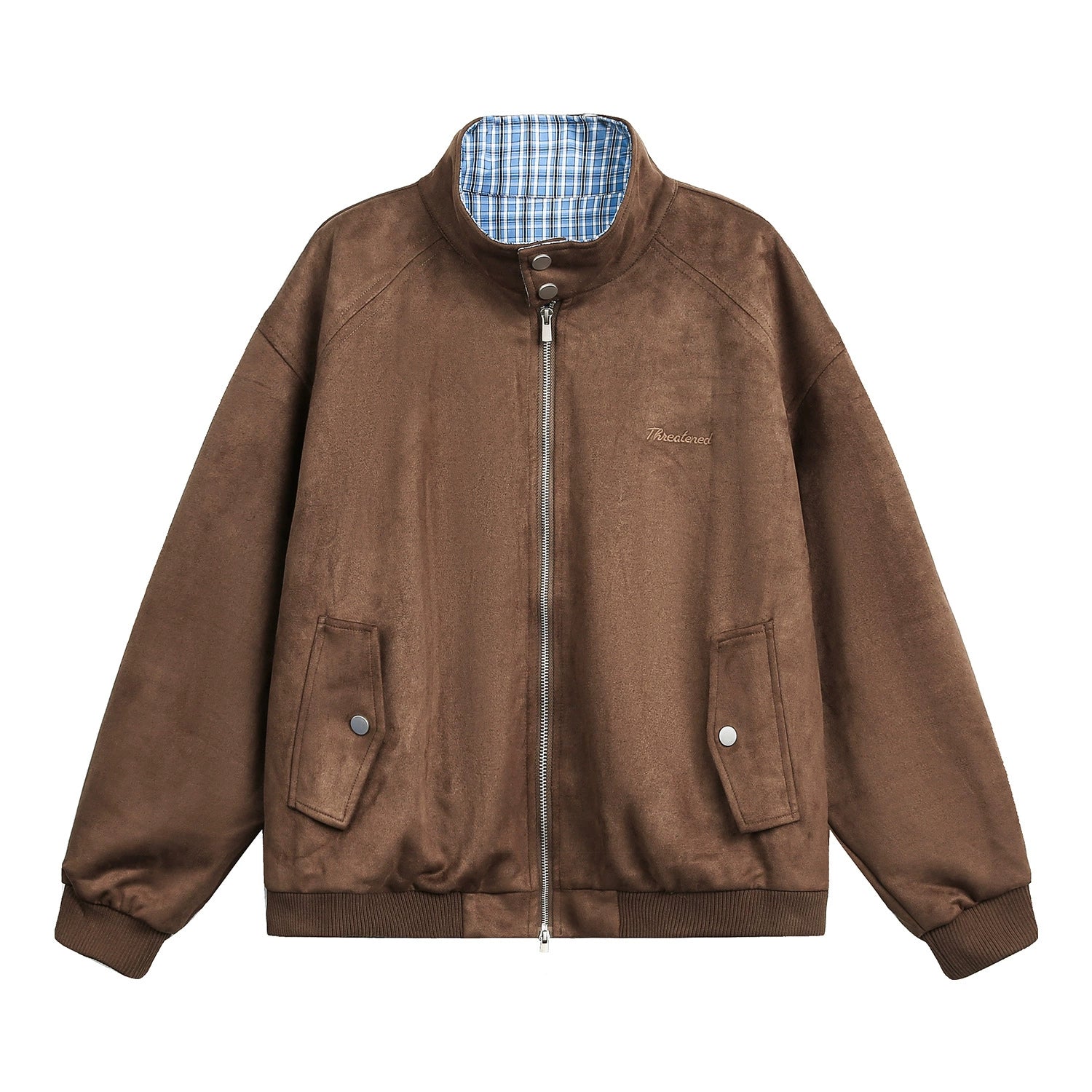 Suede Polo Collar Zip-Up Jacket