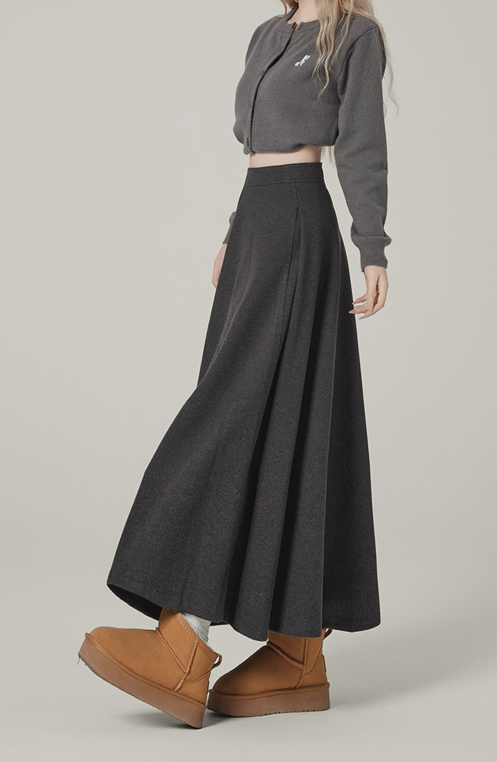 A-Line Wool-Blend Maxi Skirt