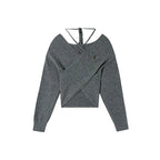 Grey Crossed Knit Halter Top