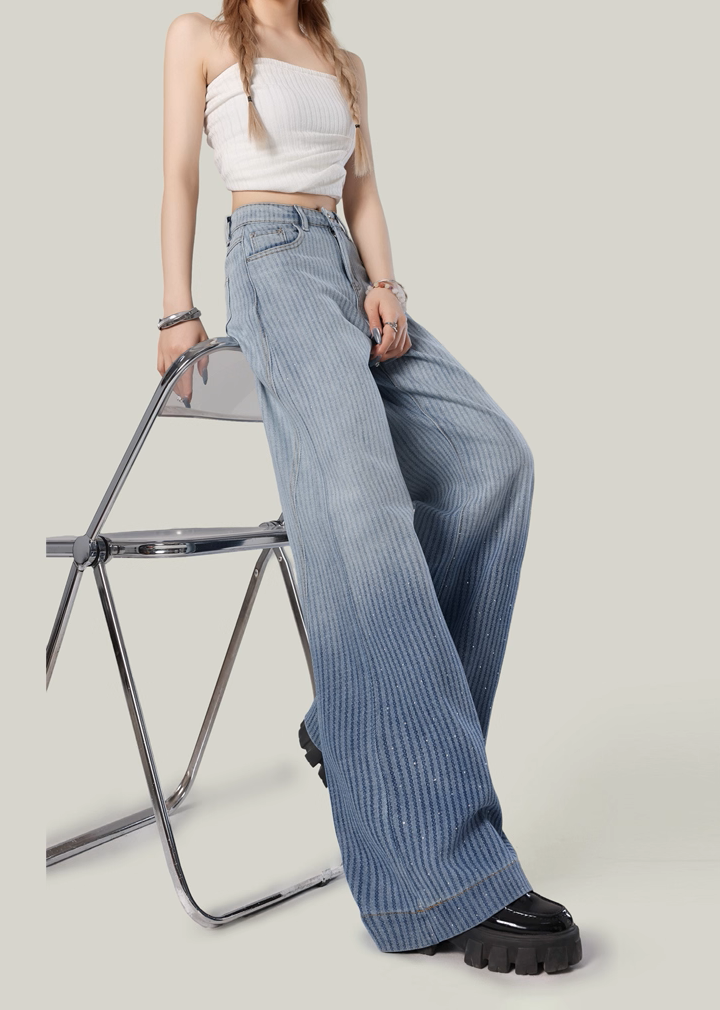 Embroidered Faded Wide-Leg Jeans