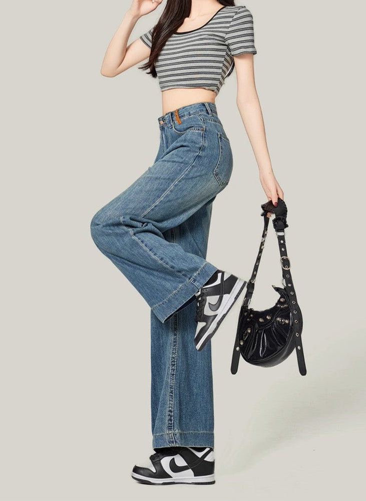Retro Blue High-Waisted Wide-Leg Jeans