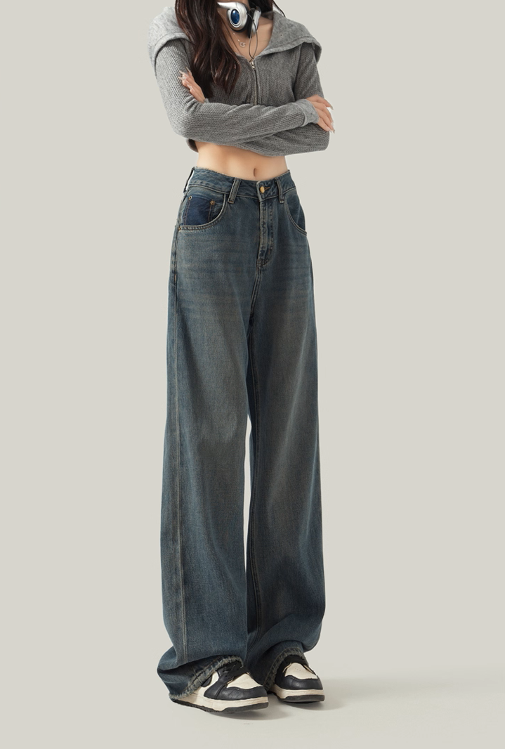 Cement Grey Straight-Leg Jeans