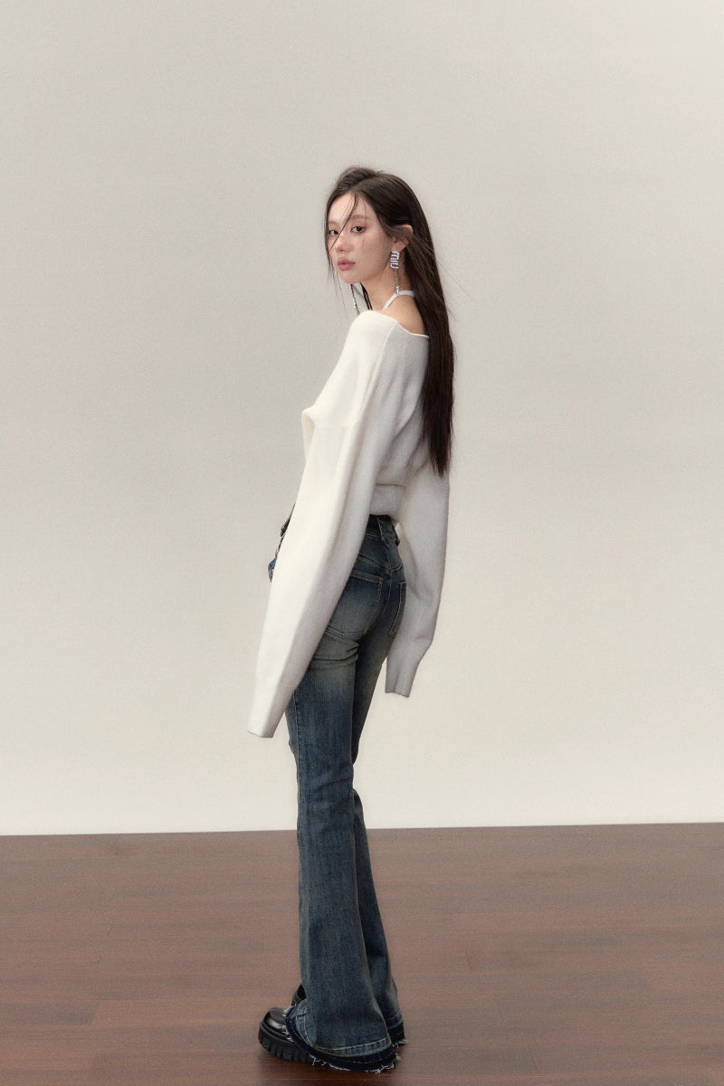 White Crossed Knit Halter Top