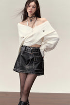 White Crossed Knit Halter Top