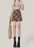 High-Waisted Plaid A-Line Mini Skirt