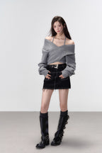 Grey Crossed Knit Halter Top