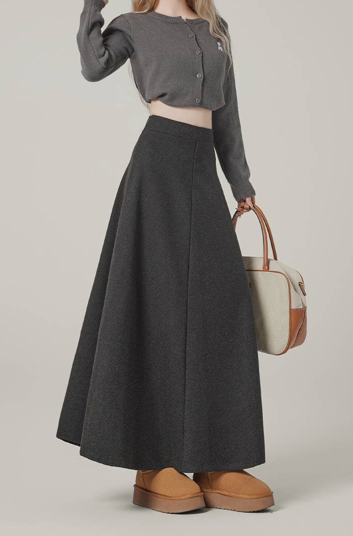 A-Line Wool-Blend Maxi Skirt