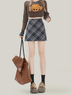 High-Waisted Plaid A-Line Mini Skirt