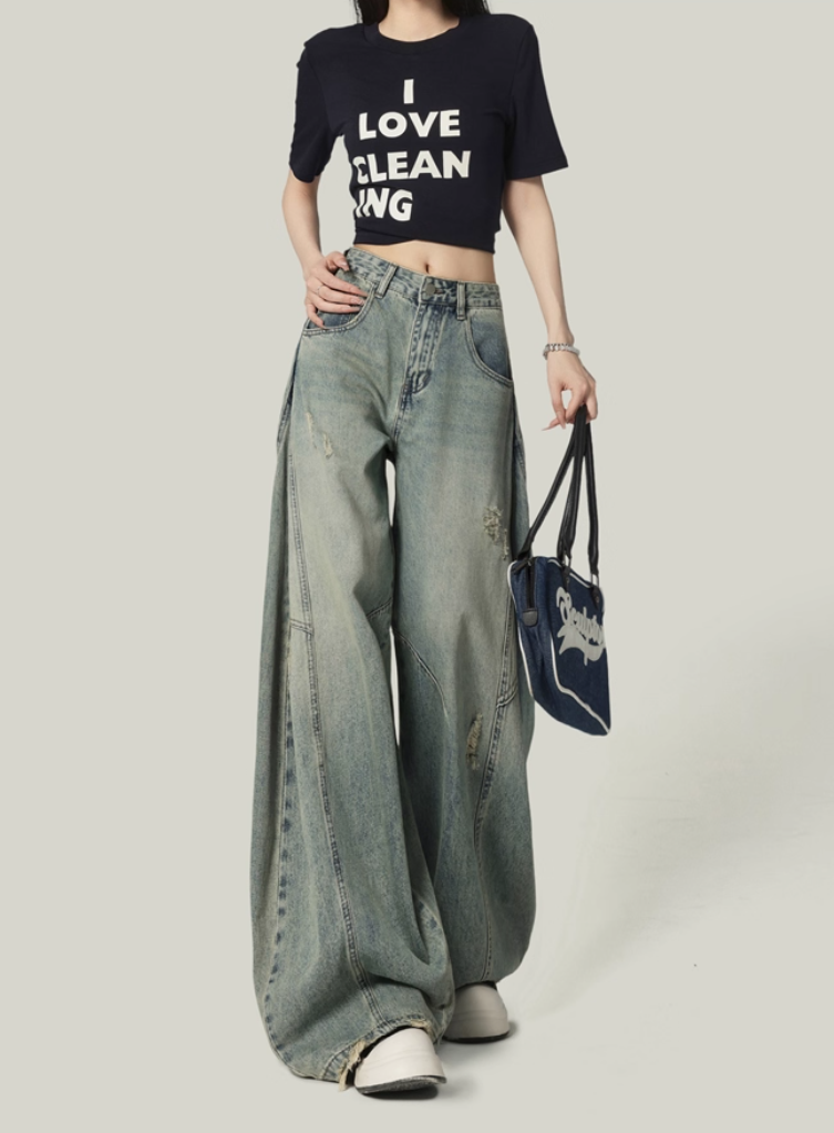 High-Street Distressed Wide-Leg Jeans