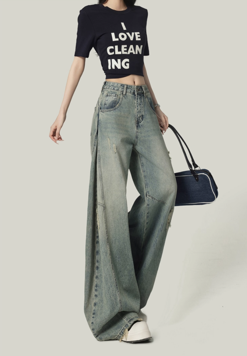 High-Street Distressed Wide-Leg Jeans