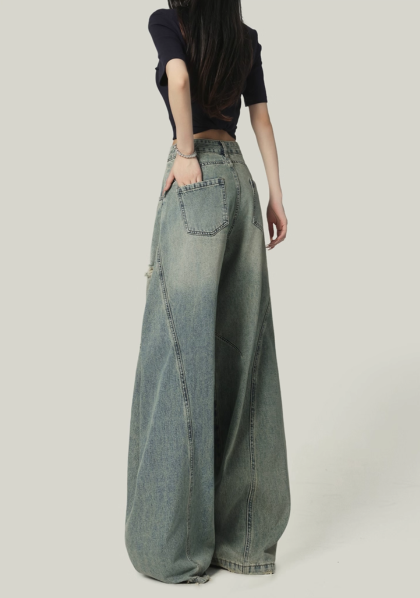 High-Street Distressed Wide-Leg Jeans