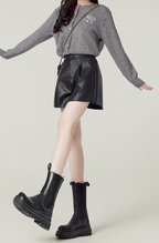 High-Waisted PU Leather Wide-Leg Shorts