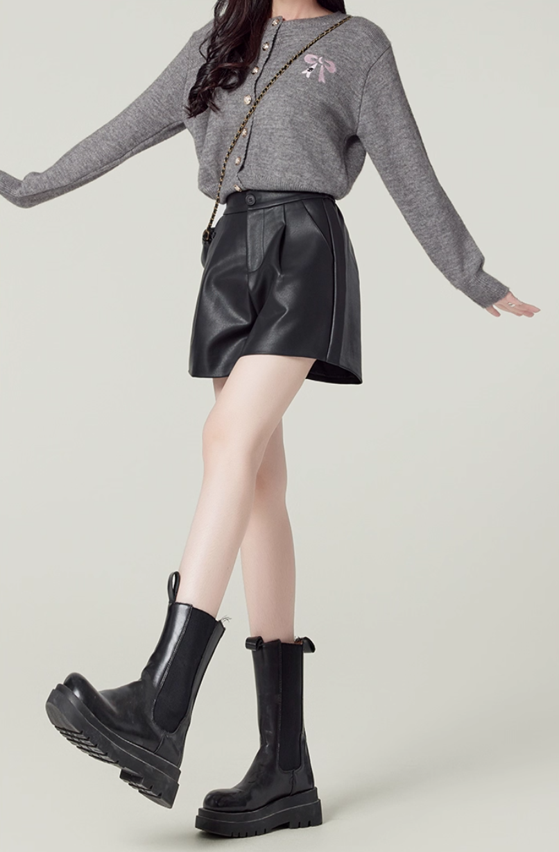 High-Waisted PU Leather Wide-Leg Shorts