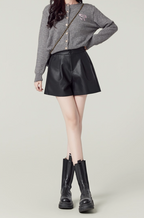 High-Waisted PU Leather Wide-Leg Shorts