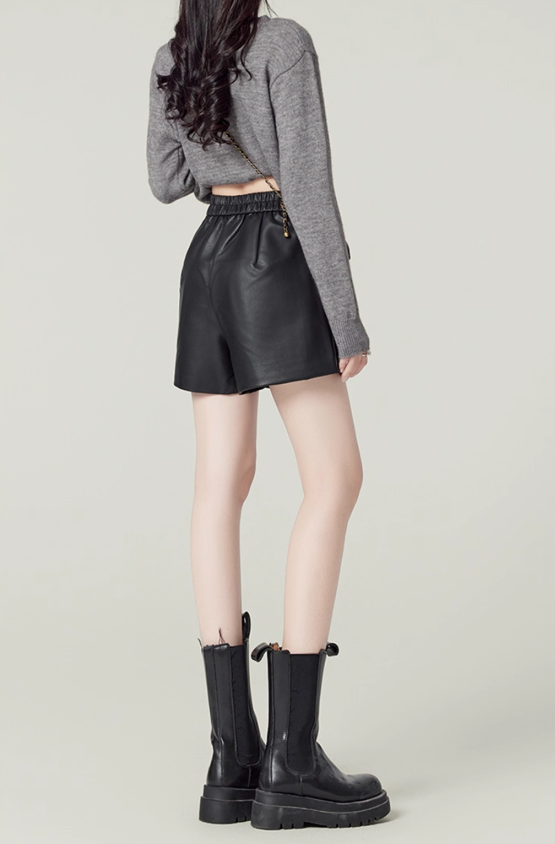 High-Waisted PU Leather Wide-Leg Shorts