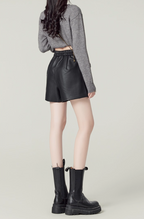 High-Waisted PU Leather Wide-Leg Shorts