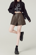 High-Waisted PU Leather Wide-Leg Shorts