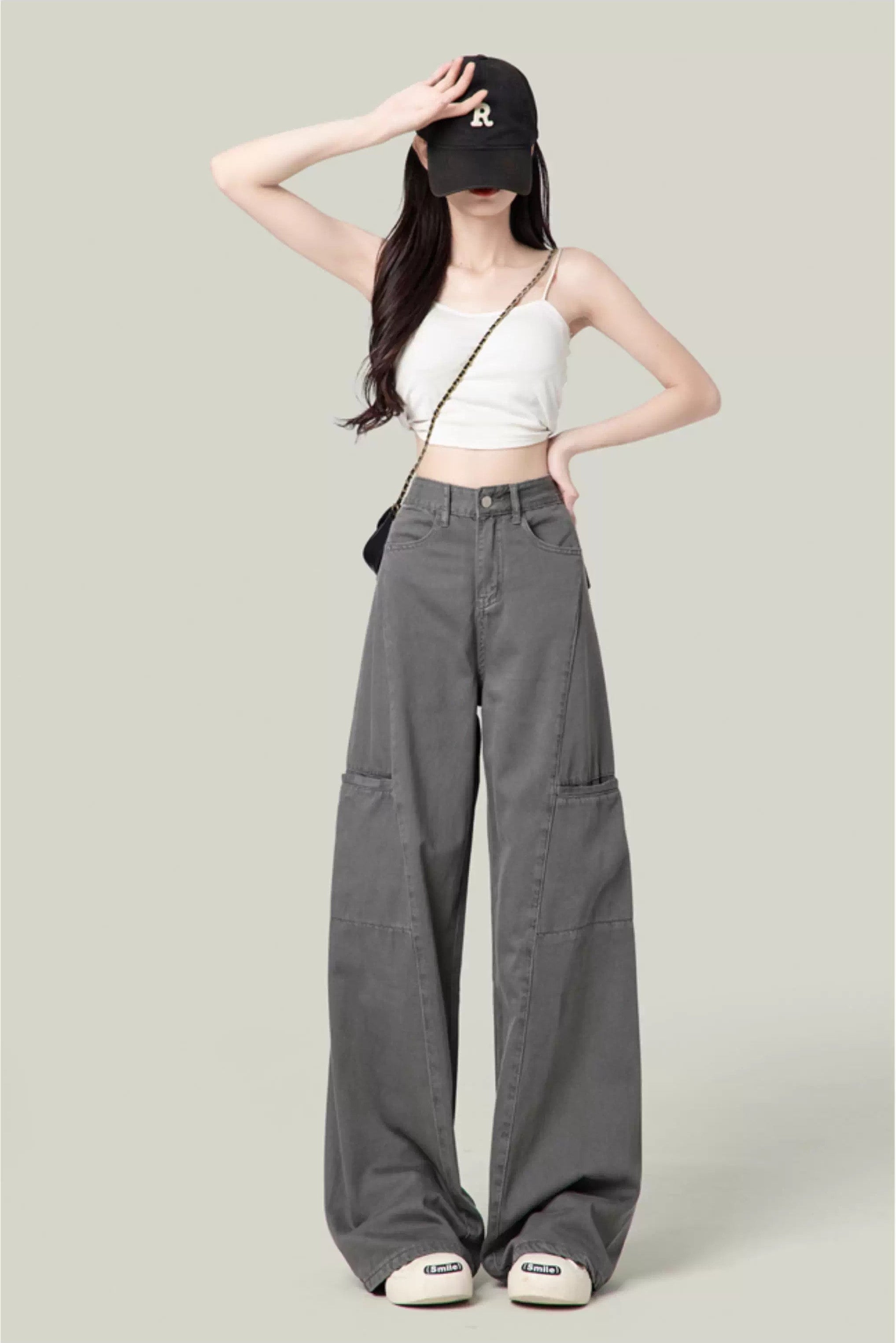 Cement Gray American Wide-Leg Cargo Pants