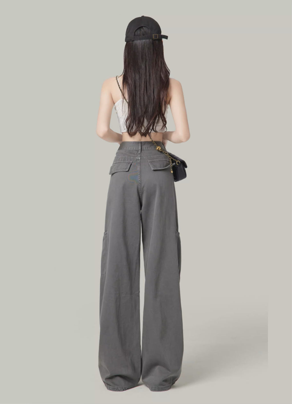 Cement Gray American Wide-Leg Cargo Pants