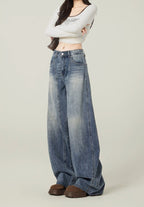 Retro Blue High-Waisted Wide-Leg Jeans
