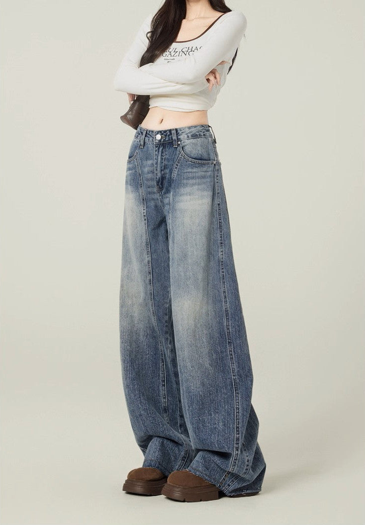 Retro Blue High-Waisted Wide-Leg Jeans