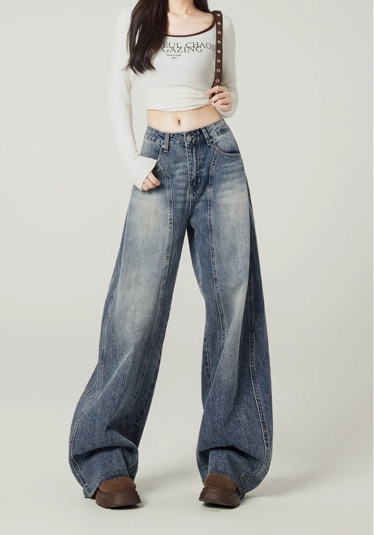 Retro Blue High-Waisted Wide-Leg Jeans