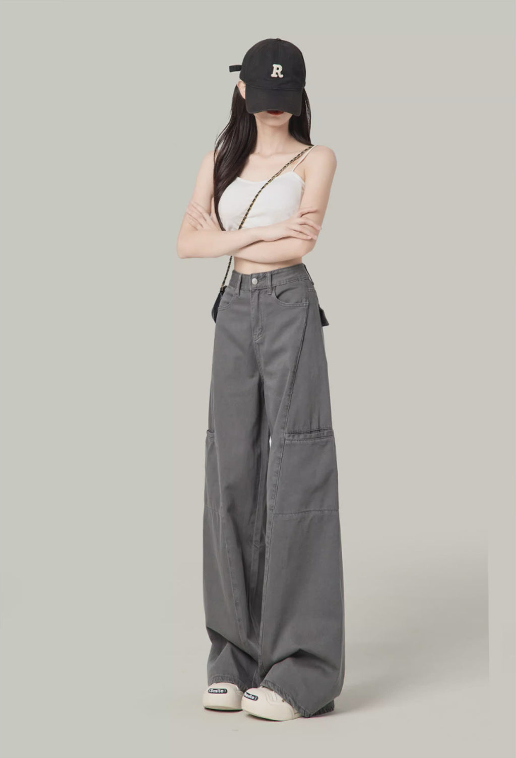 Cement Gray American Wide-Leg Cargo Pants