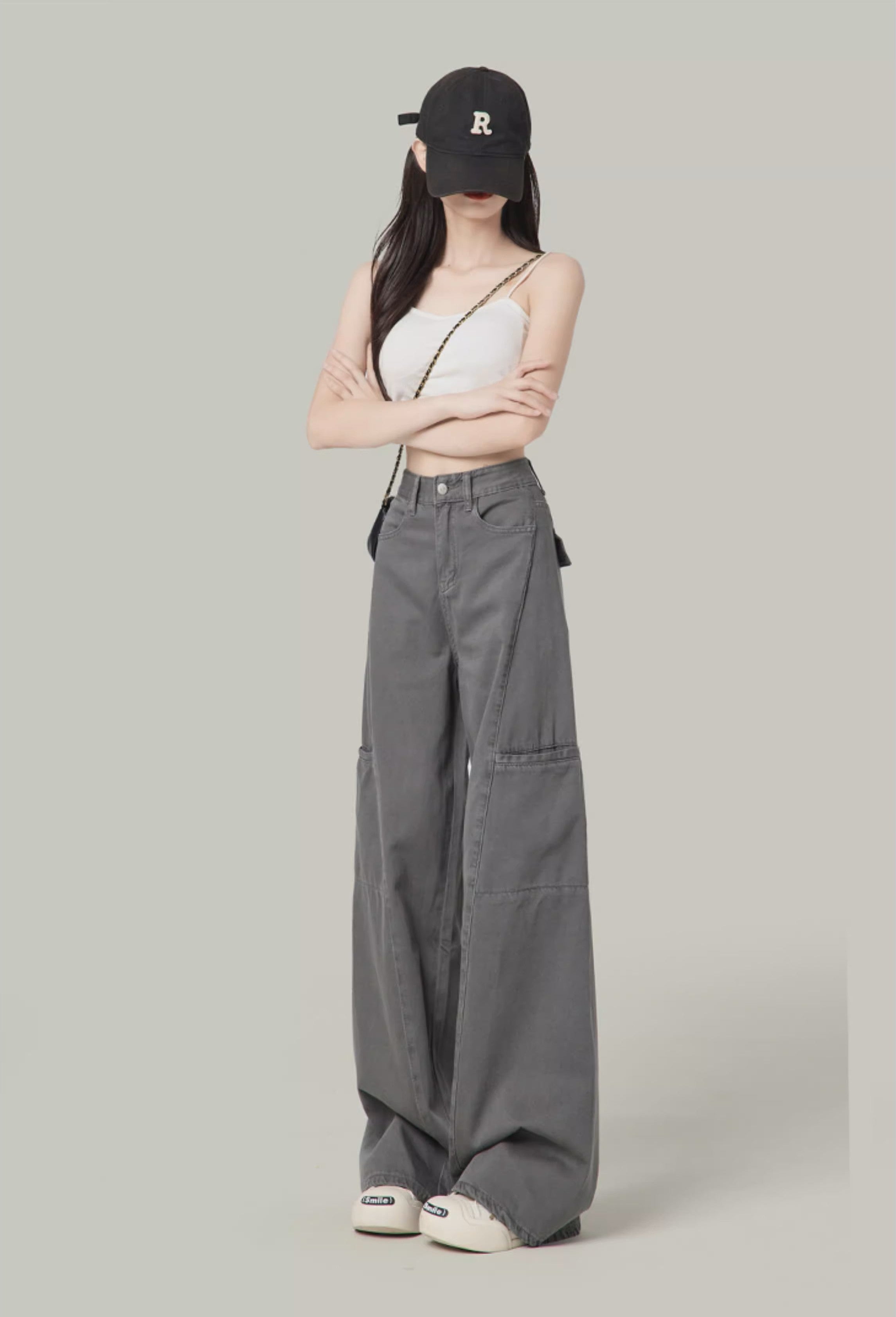 Cement Gray American Wide-Leg Cargo Pants