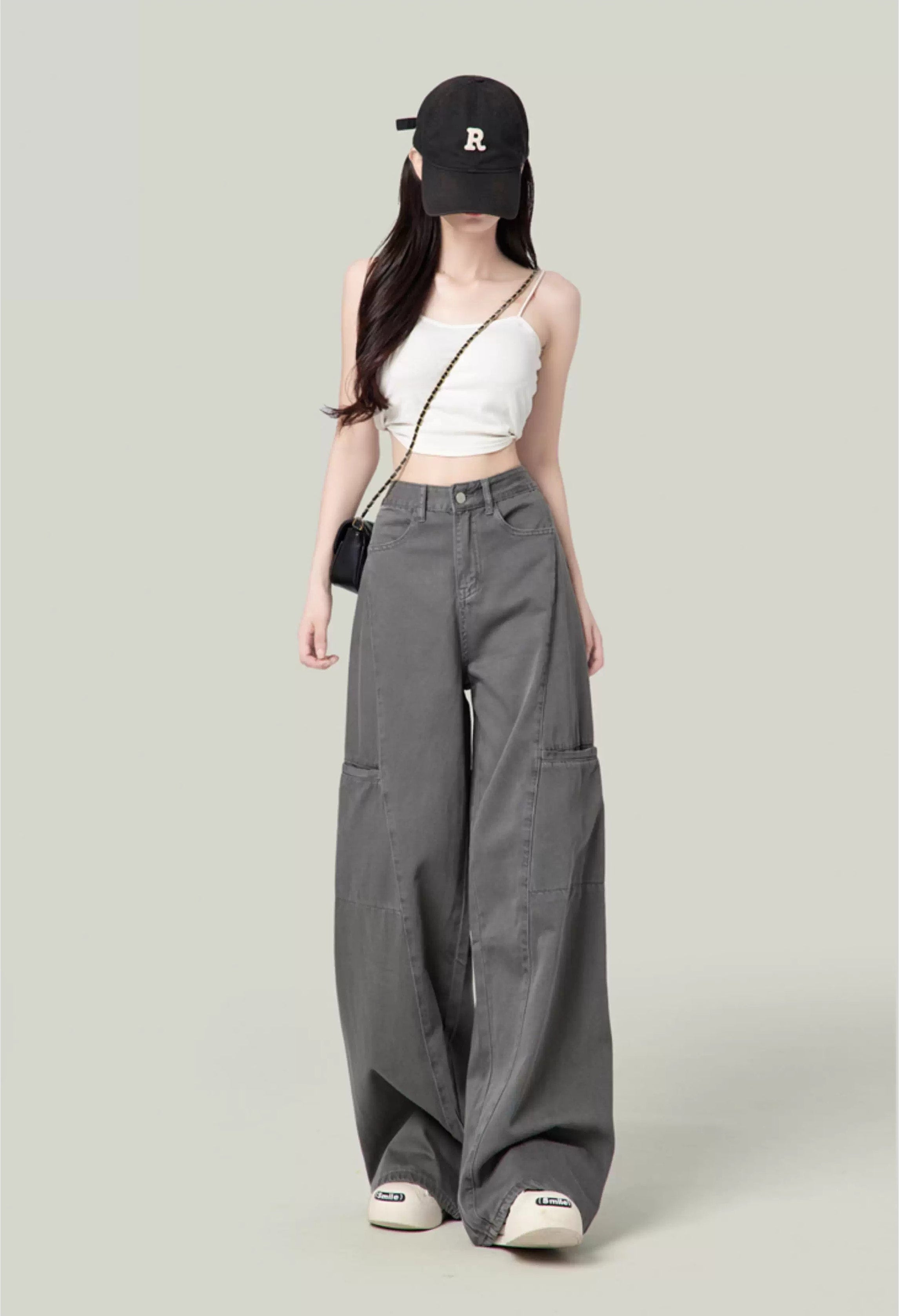 Cement Gray American Wide-Leg Cargo Pants