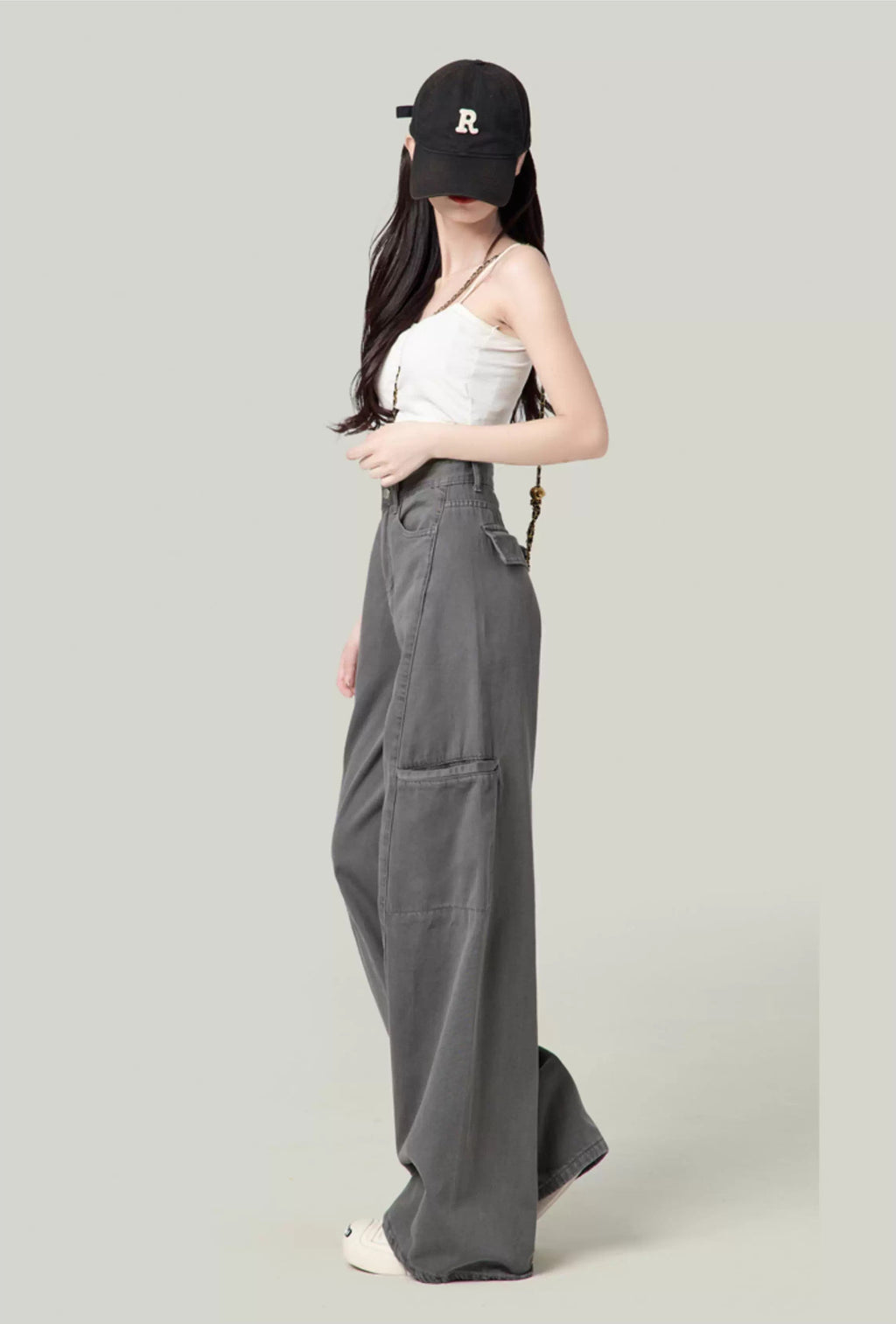 Cement Gray American Wide-Leg Cargo Pants