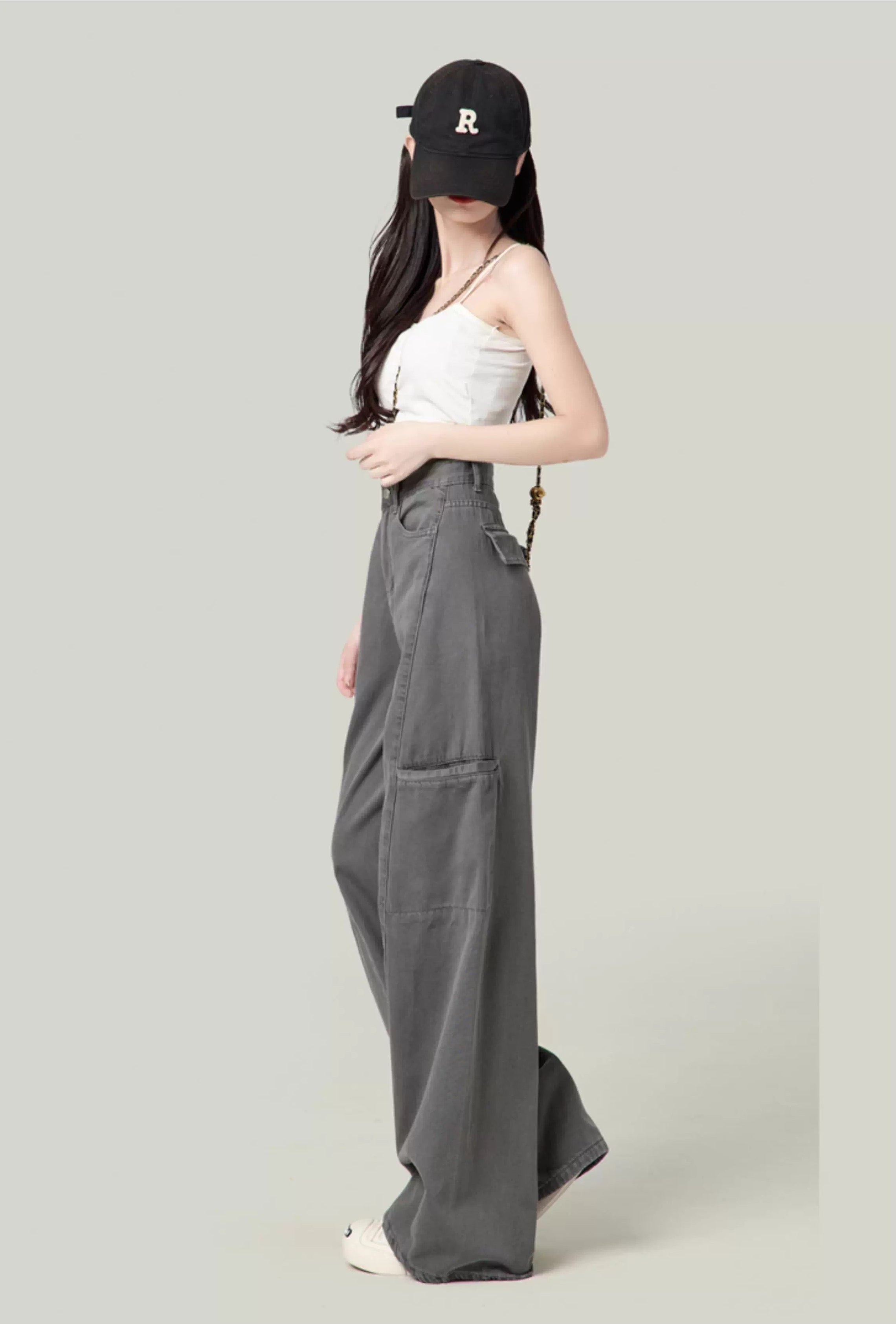 Cement Gray American Wide-Leg Cargo Pants