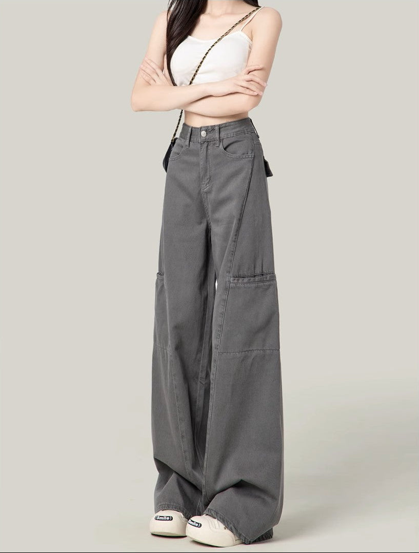 Cement Gray American Wide-Leg Cargo Pants