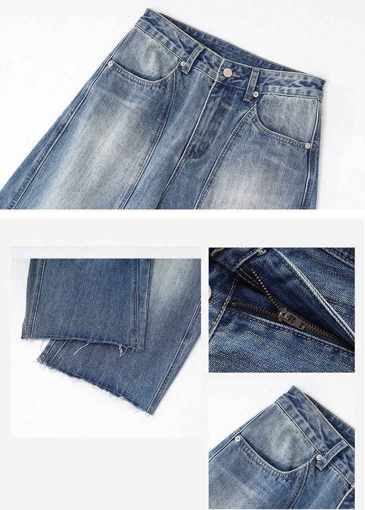 Retro Blue High-Waisted Wide-Leg Jeans
